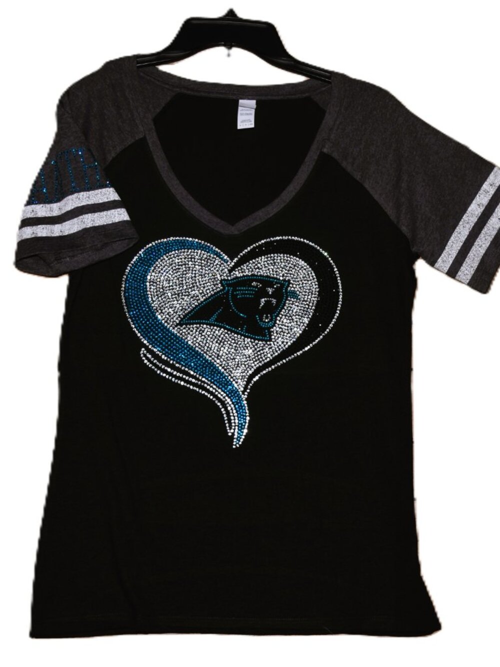 Panthers  rhinestone short sleeved shirt Panthers  sleeve XS S M L XL XXL 3X 4X